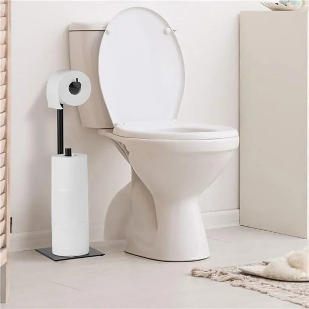 Black Toilet Paper Holder Stand, Bathroom Toilet Tissue Paper Roll Storage